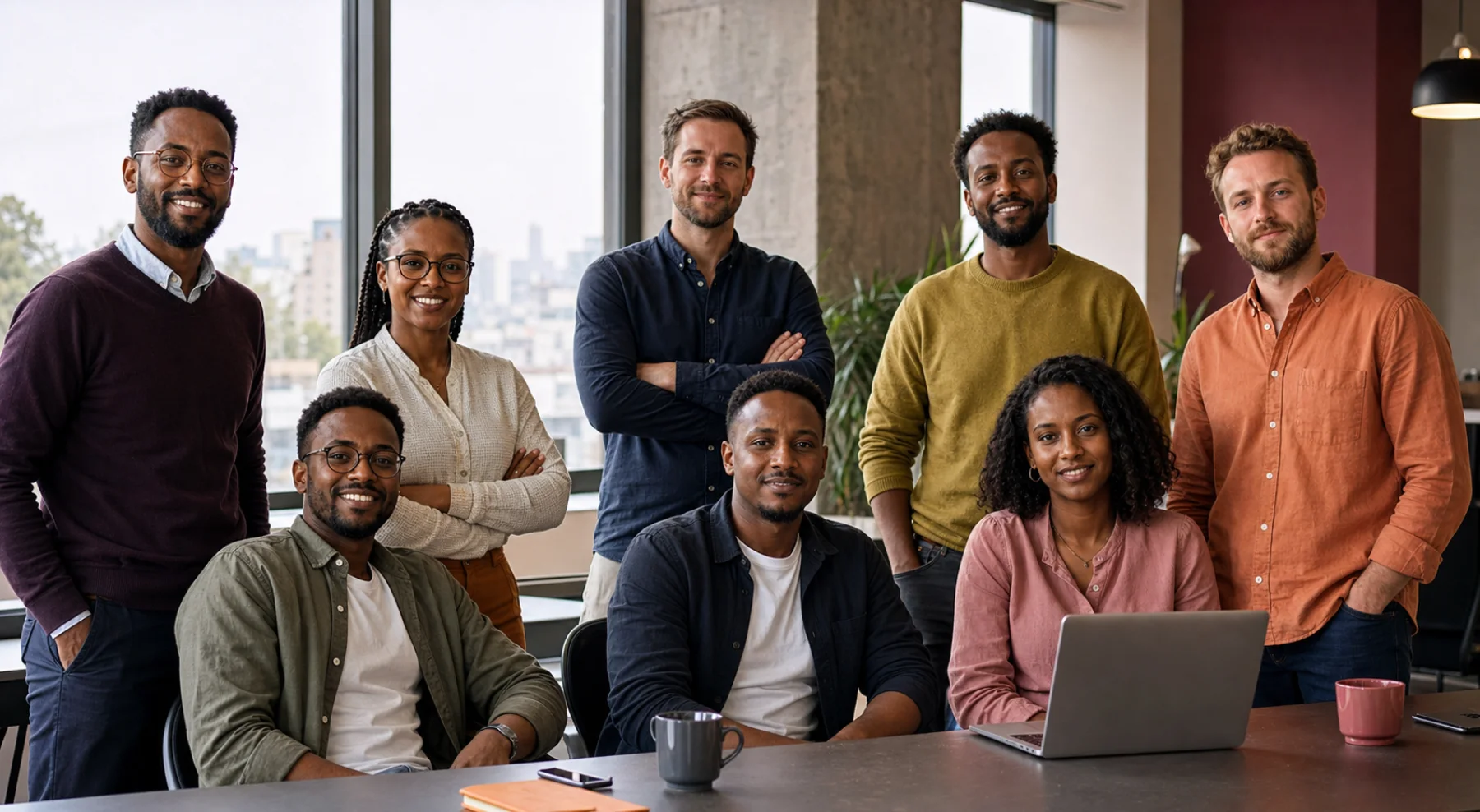 A diverse QuickTeam engineering team together in the Addis Ababa office